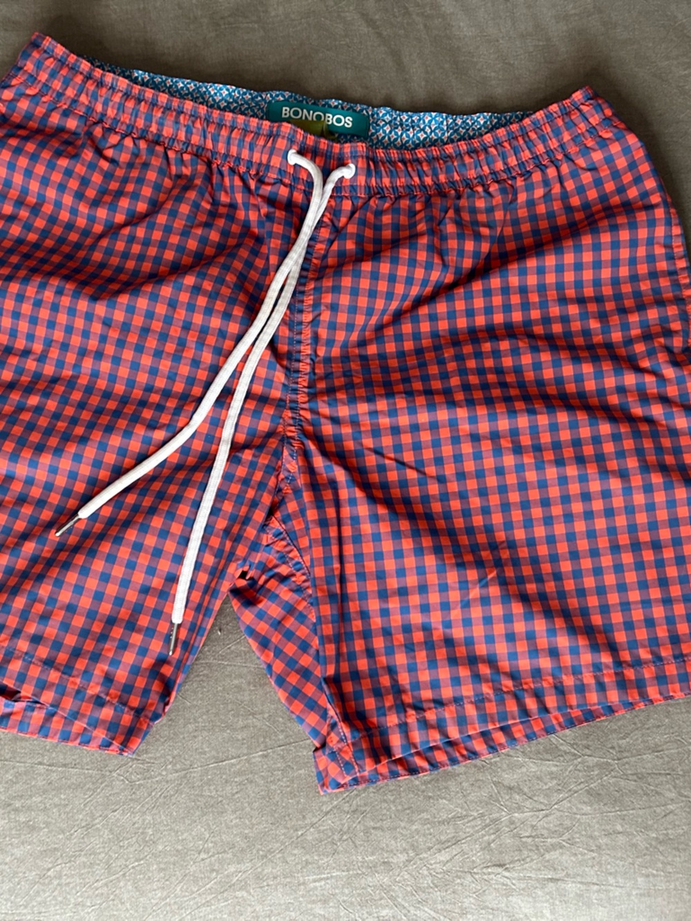 Bonobos Red and Blue Checkered Swim Trunks
